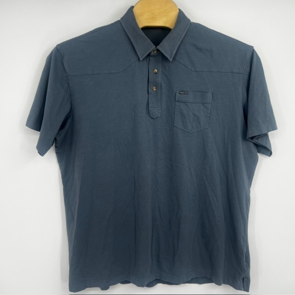 Poncho Outdoors Men's XXL Blue Gray Pima Cotton Stretch Western Yoke Polo Shirt